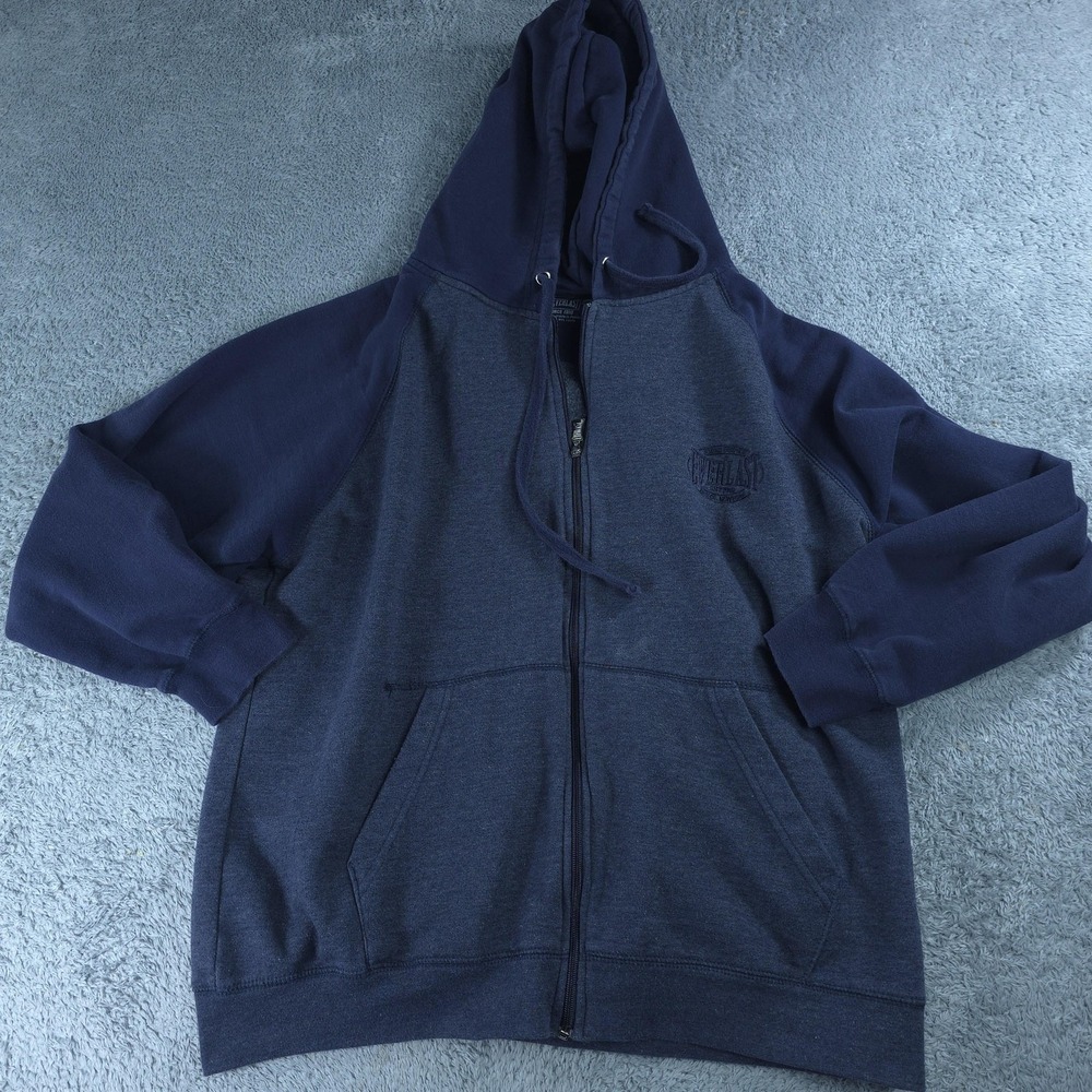 Everlast Hoodie Mens Medium Blue Full Zip Fleece Kangaroo Pocket Logo Sweatshirt